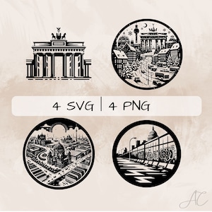 Berlin SVG bundle, Germany Scene PNG,  Berlin wall Clipart , Hand drawn Berlin pictures for print and engraving