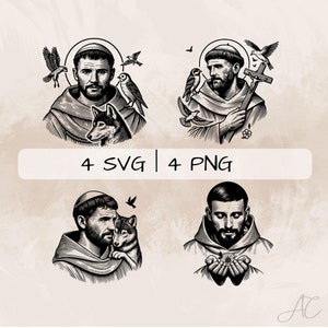 Sint Franciscus SVG-bundel, Sint Franciscus van Assisi PNG, Sint Franciscus clipart, handgetekende Sint Franciscus foto's om af te drukken en te graveren