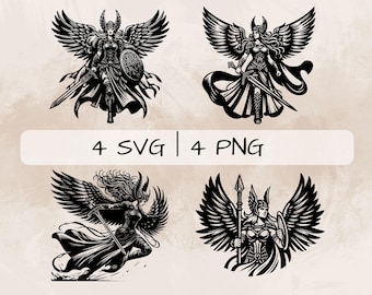 Valkyrie SVG Bundle, Valkyrie With Sword PNG ,Valkyrie Clipart, Hand drawn Valkyrie pictures for print and engraving
