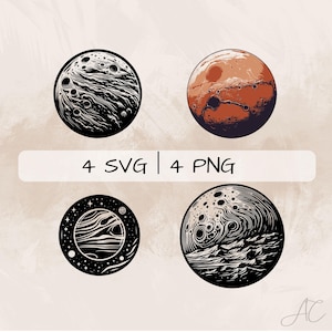 Mars SVG Bundle, Planet Mars PNG ,Mars and Space Clipart, Hand drawn Mars pictures for print and engraving
