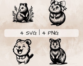 Quokka SVG bundle, Cute Quokka PNG, Setonix Clipart, Hand drawn Quokka pictures for print and engraving