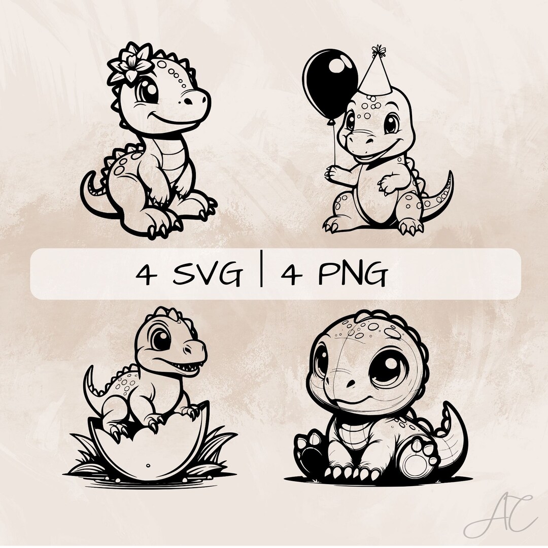 Baby Dinosaur SVG Bundle, Birthday Dinosaur PNG, Cute Dinosaur Clipart ...