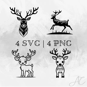 Cute reindeer SVG, Christmas SVG, Reindeer face PNG, Reindeer antlers Vector, hand drawn Reindeer for print and engraving