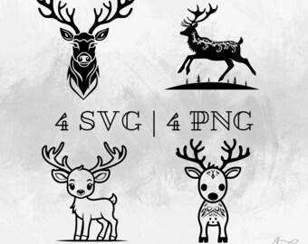 Cute reindeer SVG, Christmas SVG, Reindeer face PNG, Reindeer antlers Vector, hand drawn Reindeer for print and engraving