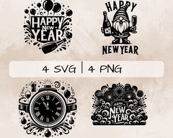 New Year's Eve SVG bundle, New Year PNG, New Year Party Clipart, Hand drawn New Year's Eve pictures for print and engraving