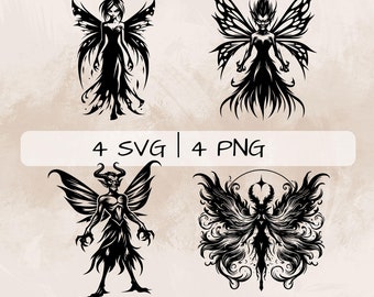 Paquete SVG Hada Oscura, Hada Malvada PNG, Imágenes Prediseñadas de Hada Aterradora, Imágenes de Hada Oscura dibujadas a mano para imprimir y grabar