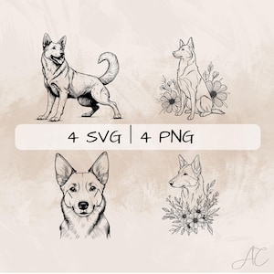 Kelpie SVG Bundle, Australian Kelpie PNG, Floral Dog Clipart, Hand drawn Kelpie pictures for print and engraving