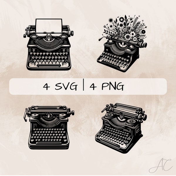 Typewriter SVG bundle, Writer PNG, Clipart, Hand drawn Typewriter pictures for print and engraving