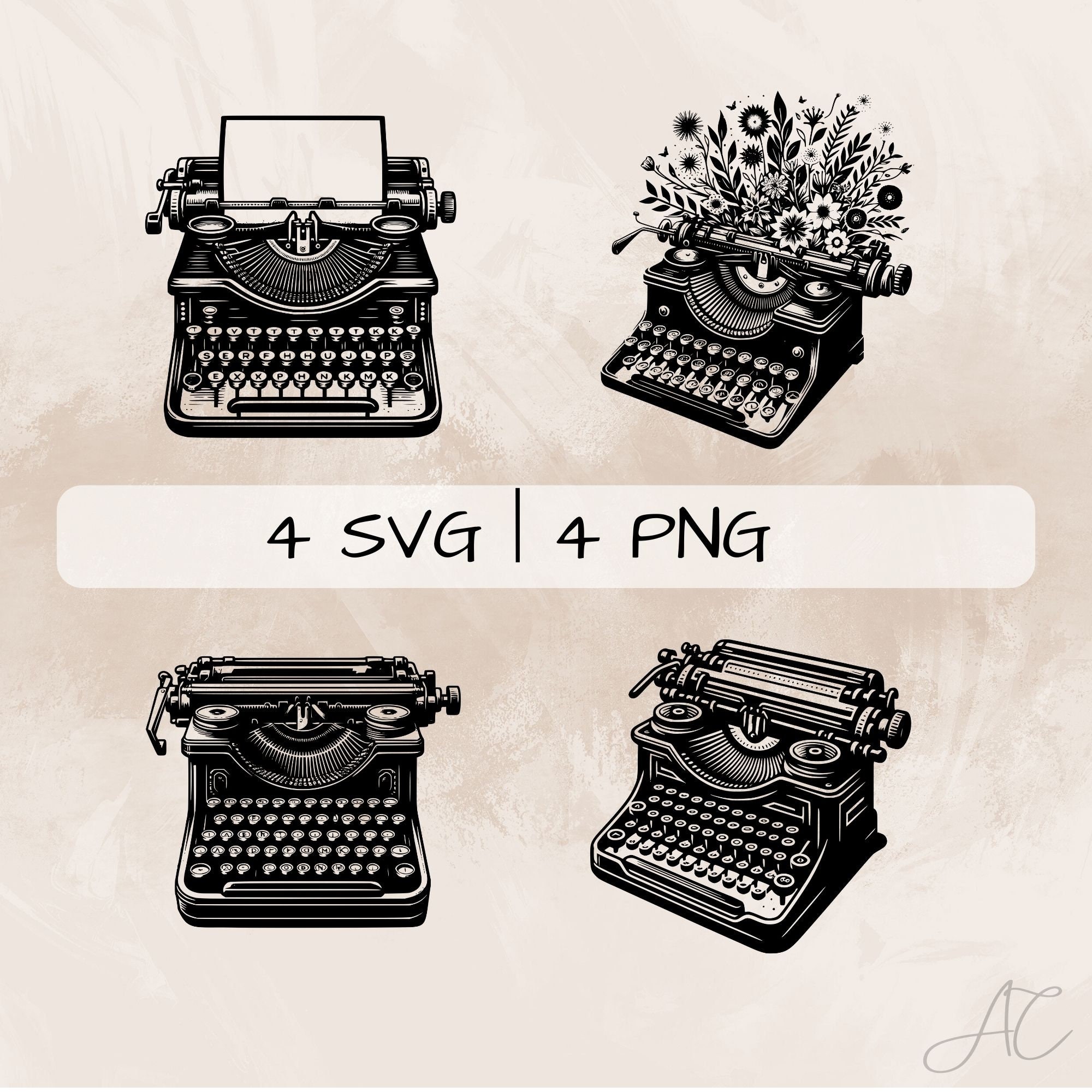 Typewriter SVG Bundle, Writer PNG, Clipart, Hand Drawn Typewriter ...