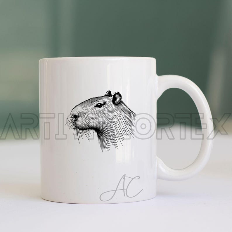 Delicate Capybara SVG Bundle, Capybara Line Art PNG, Cute Capybara Face Clipart, Hand drawn Floral Capybara pictures for print and engraving image 3