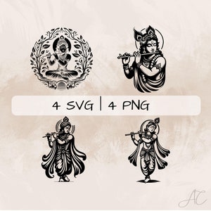 Krishna SVG Bundle, Krishna Hindu PNG , Lord Krishna Clipart, Hand drawn Krishna pictures for print and engraving