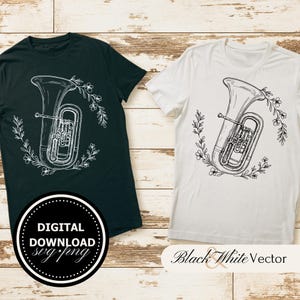 Tuba SVG Bundle, Floral Tuba PNG ,Tuba with flowers Clipart, Hand drawn Floral Tuba pictures for print and engraving