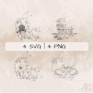 Dänemark SVG Bundle, Dänemark Umriss PNG, Dänemark Karte Clipart, handgezeichnete Dänemark Bilder zum Drucken und Gravieren
