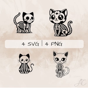 Cute cat skeleton SVG, PNG , Halloween cat , Skeletal cat, Vector, Hand Drawn Cat skeleton pictures for print and engraving