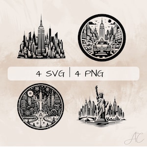 New York SVG bundle, Statue of Liberty PNG,  Empire State Building Clipart , Hand drawn New York pictures for print and engraving