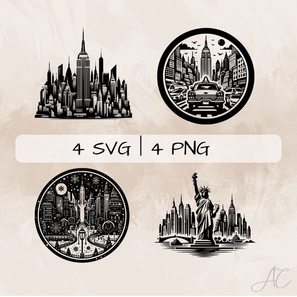 New York SVG bundle, Statue of Liberty PNG,  Empire State Building Clipart , Hand drawn New York pictures for print and engraving