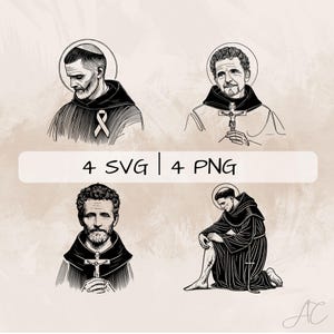 Saint Peregrine SVG Bundle, St Peregrine PNG, Patron Saint of Cancer Healing Clipart, Hand drawn Saint pictures for print and engraving