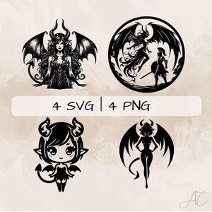 Succubus SVG bundle, Cute Succubus PNG, Demon Girl Clipart, Hand drawn Succubus pictures for print and engraving