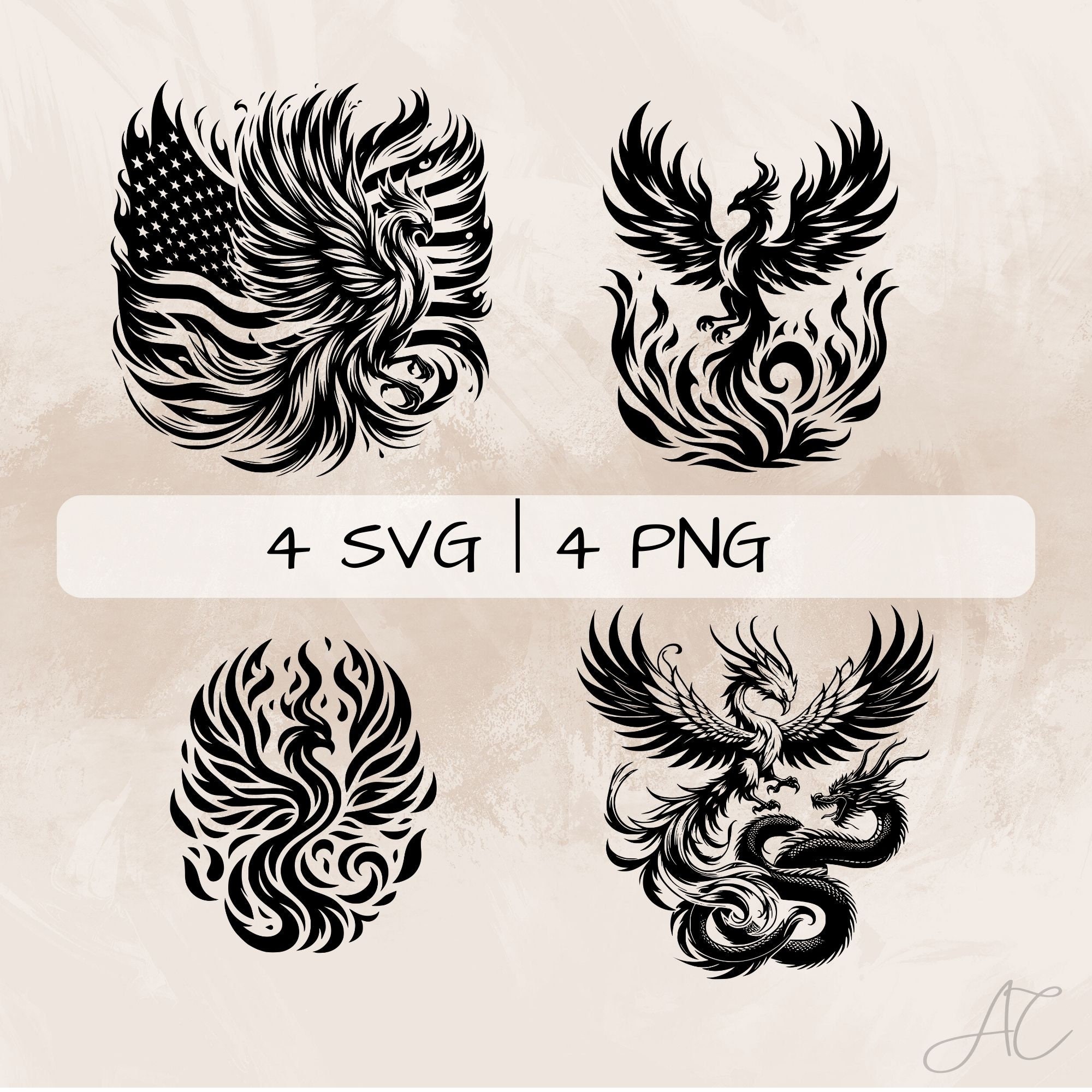 Phoenix SVG Clipart: American Flag, Dragon, Hand-Drawn (Digital Download)