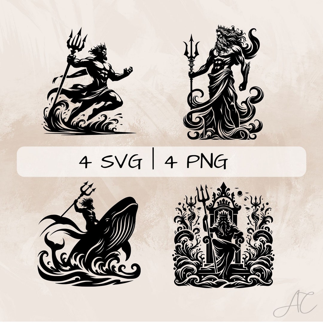 Poseidon SVG Bundle, Poseidon With Trident PNG, Poseidon on Throne Clipart, Hand Drawn Poseidon ...