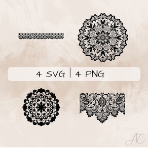 Lace SVG bundle, Lace Border PNG, Lace Doily Clipart, Hand drawn Lace pictures for print and engraving
