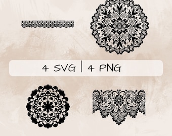 Lace SVG bundle, Lace Border PNG, Lace Doily Clipart, Hand drawn Lace pictures for print and engraving