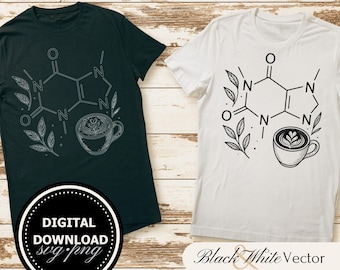 Caffeine SVG Bundle, Caffeine Molecule PNG, Coffee Clipart, Hand drawn Caffeine pictures for print and engraving