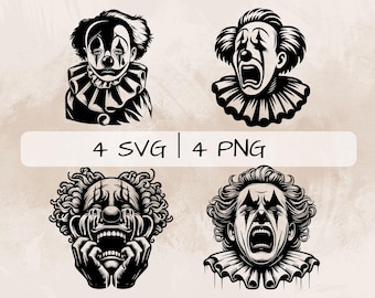 ピエロ SVG バンドル、泣いているピエロ PNG、悲しいピエロ クリップ