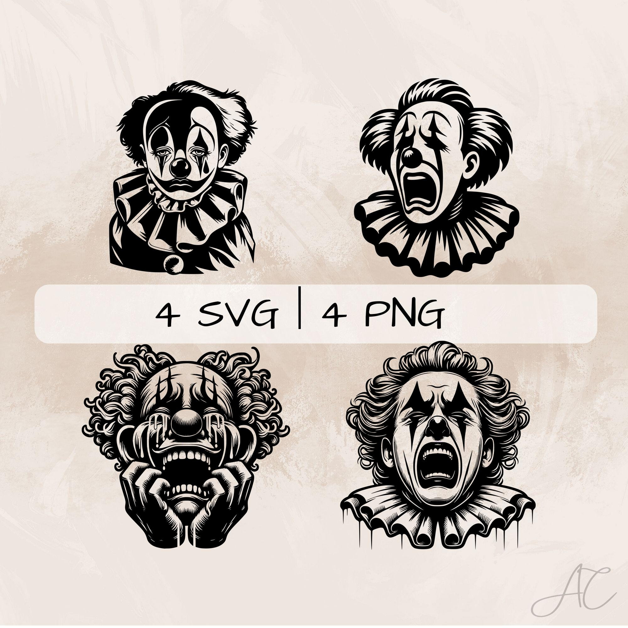 ピエロ SVG バンドル、泣いているピエロ PNG、悲しいピエロ クリップ