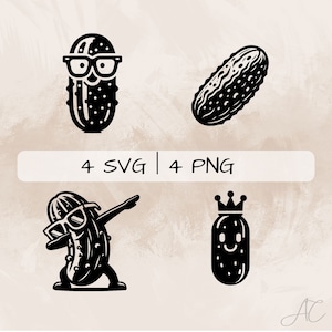 Pickle SVG bundle, Pickle with Sunglasses PNG, Dancing Pickle Clipart, Hand drawn Pickle pictures for print and engraving