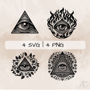 Lot de l'oeil de la Providence SVG, tout oeil qui voit PNG, clipart oeil, images oeil de la Providence dessinés à la main pour impression et gravure