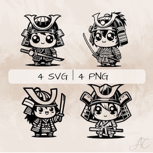 Pakiet Samurai SVG, Uroczy Samurai PNG, Zabawny Samurai Clipart, Ręcznie rysowane Samurai obrazy do druku i grawerowania
