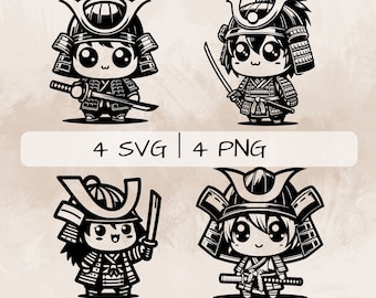 Samurai SVG bundle, Cute Samurai  PNG, Funny Samurai Clipart, Hand drawn Samurai pictures for print and engraving