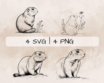 Bundle SVG chien de prairie, Cynomys PNG, clipart chien de prairie, images de chien de prairie dessinées à la main pour impression et gravure