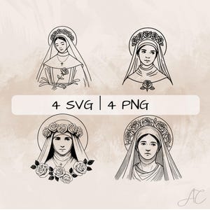 Saint Rose SVG Bundle, St Rose PNG ,Rose of Lima Clipart, Hand drawn Saint Rose pictures for print and engraving