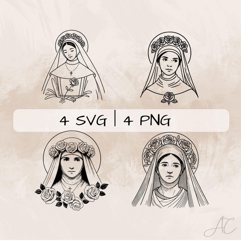 Saint Rose Line Art: SVG PNG Clipart Bundle (Digital Download) image 1