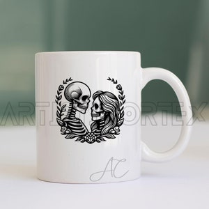 Paquete SVG de pareja de esqueletos, PNG de esqueleto, imágenes prediseñadas de amor de esqueleto, imágenes de esqueleto dibujadas a mano para imprimir y grabar imagen 3