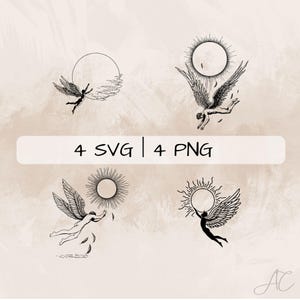 Icarus SVG Bundle, Hubris PNG ,Greek Mythology Clipart, Hand drawn Icarus pictures for print and engraving