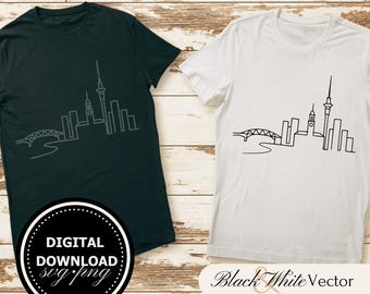 Auckland SVG Bundle, Auckland Skyline PNG, City Clipart, Hand drawn City Skyline line art pictures for print and engraving