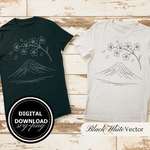Mount Fuji SVG Bundle, Mountain Fuji PNG, Fuji and Skaura Blossom Clipart, Hand drawn Mount Fuji pictures for print and engraving