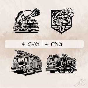 Bundle SVG pompier, camion de pompier PNG, pompier et eau Clipart, images de pompier dessinées à la main pour impression et gravure
