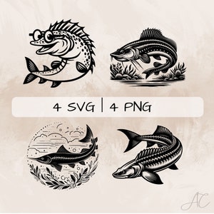 Sturgeon SVG bundle, Sturgeon in Sea the PNG, Sturgeon with Glasses Clipart, Hand drawn Sturgeon pictures for print and engraving