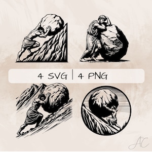 Sisyphus SVG bundel, Sisyphus en Rock PNG, Sisyphus Clipart, Hand getrokken Sisyphus foto's voor afdrukken en graveren