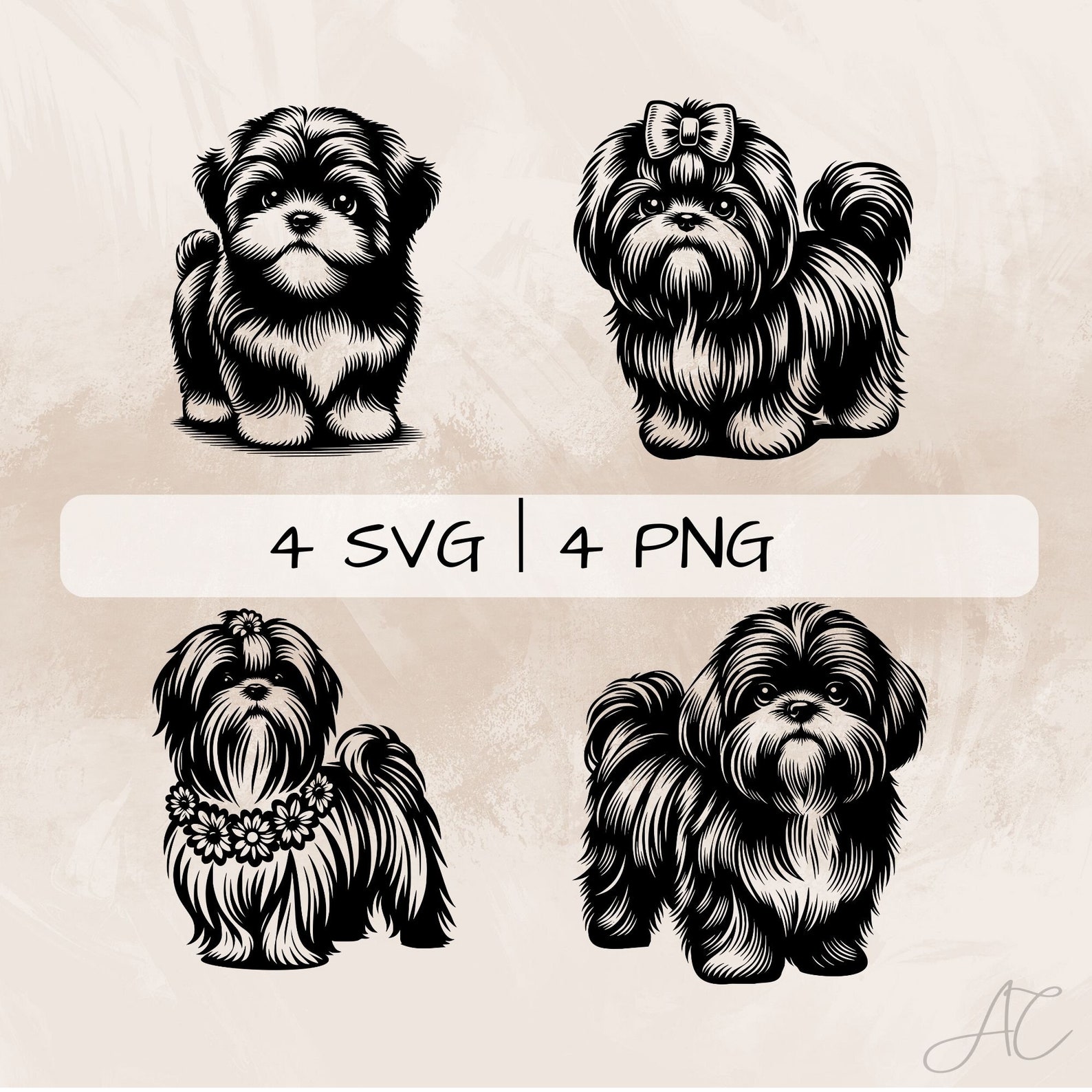 Shih Tzu SVG Bundle, Shih Tzu With Bow PNG, Cute Shih Tzu Clipart, Hand ...