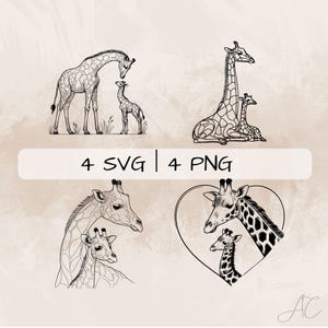 Giraffe SVG Bundle, Baby Giraffe PNG, Giraffe Mom Clipart, Hand drawn Giraffe Mother pictures for print and engraving