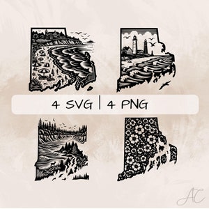 Rhode Island SVG Bundle, Rhode Island Karte PNG, Rhode Island Umriss Clipart, handgezeichnete Rhode Island Bilder zum Drucken und Gravieren