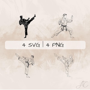 Karate SVG Bundle, Karate Kick PNG ,Taekwondo Clipart, Hand drawn Karate pictures for print and engraving