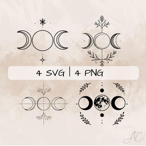 Triple Moon SVG Bundle, Triple Goddess Symbol PNG, Celestial Moon Clipart, Hand drawn Triple Moon pictures for print and engraving