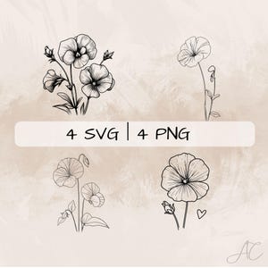 Delicate Sweet Pea SVG Bundle, Sweet Pea Line Art PNG, Sweet Pea Flower Clipart, Hand drawn SweetPea pictures for print and engraving