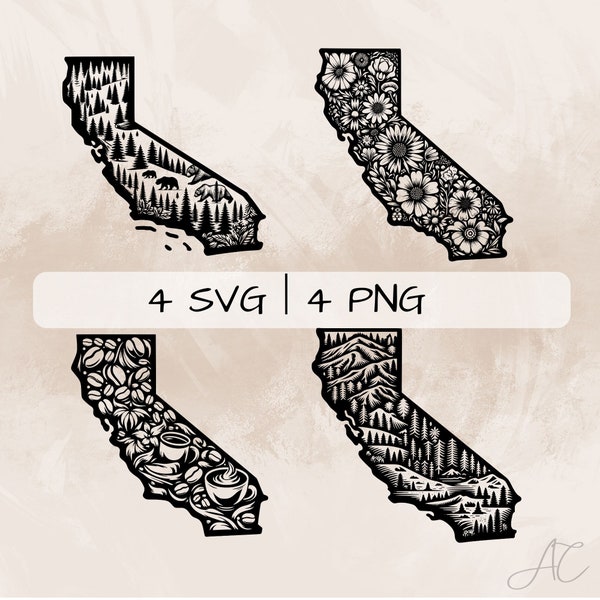 California SVG bundle, California Map PNG, California Outline Clipart, Hand drawn California pictures for print and engraving